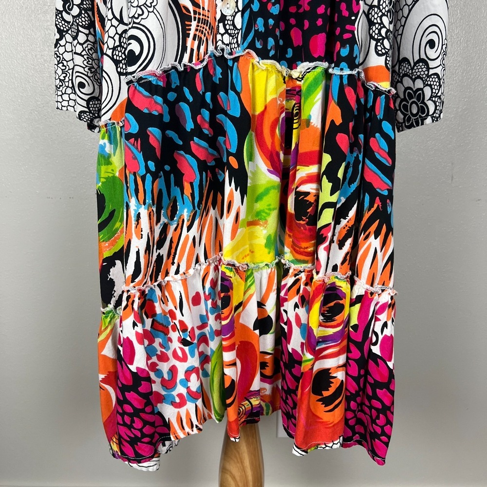 Parsley & Sage Dress Womens XL Colorful Floral Patchwork Swing Boho Button Eliza - Picture 10 of 13